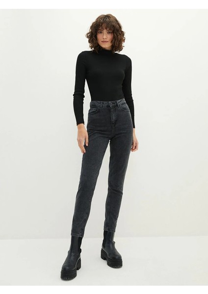 Makras Exclusive Antrasit Yüksek Bel Mom Jeans Boyfriend