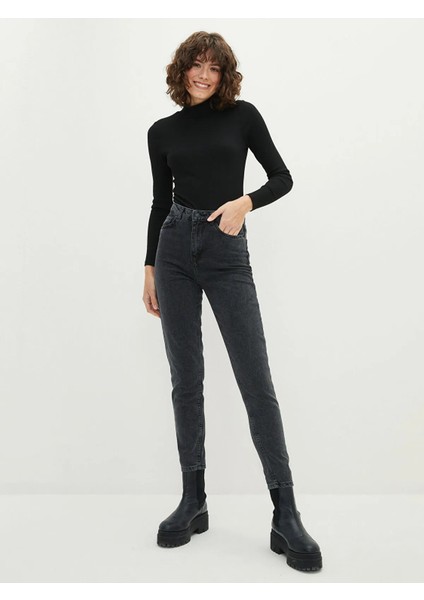 Makras Exclusive Antrasit Yüksek Bel Mom Jeans Boyfriend