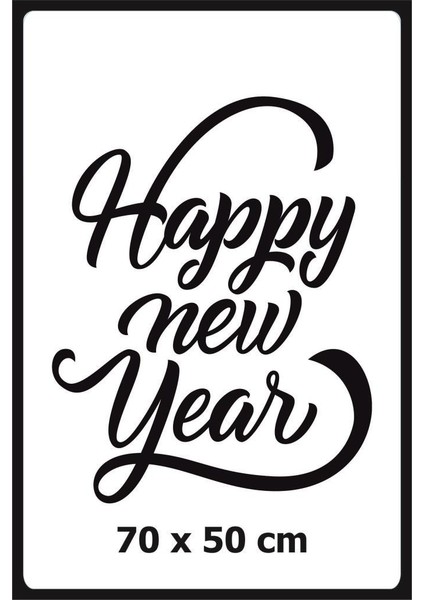 Lizpo Decor Happy New Year Temalı Vitrin Cam Sticker Dekorasyon 50 x 70 Beyaz