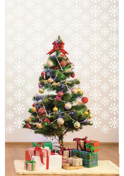 Lizpo Decor Yeniyıl Noel Temalı Vitrin Cam Sticker Sticker Dekorasyon 55 Adet  Beyaz