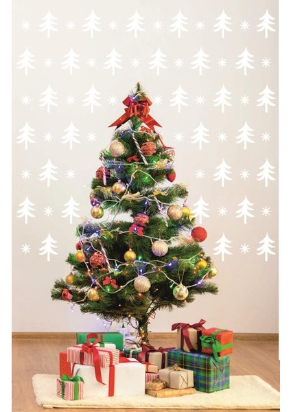 Lizpo Decor Yeniyıl Noel Temalı Vitrin Çam Ağacı Yıldız Cam Sticker Sticker Dekorasyon 106 Adet Beyaz