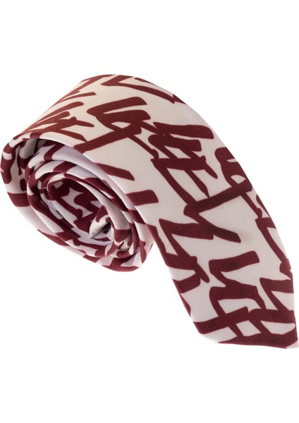 Bordo Desen Dijital Baskılı Natural Viskon Kravat