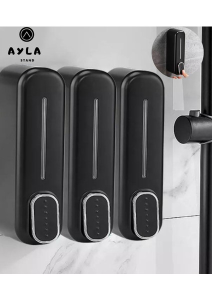 Ayla Stand Banyo Duvara Monte Üçlü 300 ml Saç Kremi Şampuanlık Otel Plastik Siyah 3 Duş Jeli Çamaşır Sabunluk