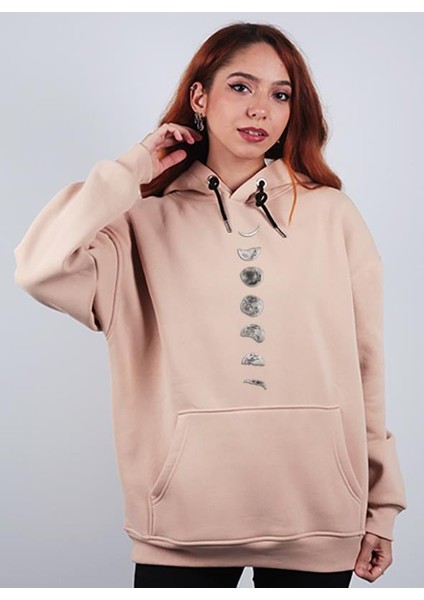Unisex Oversize Hoodie Moon Themed Stone Color