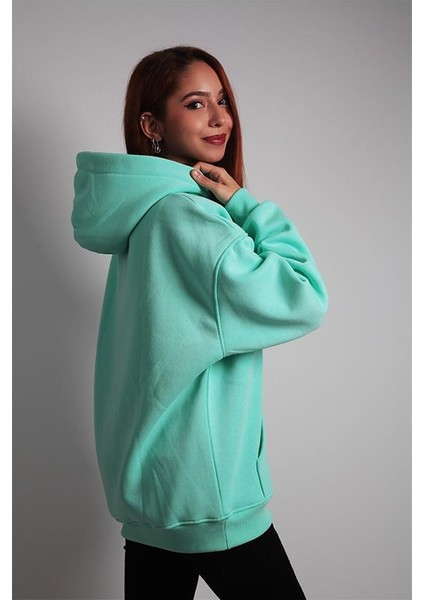 Unisex Oversize Hoodie Moon Themed Turquoise