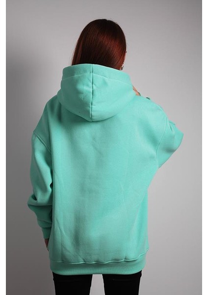 Unisex Oversize Hoodie Moon Themed Turquoise