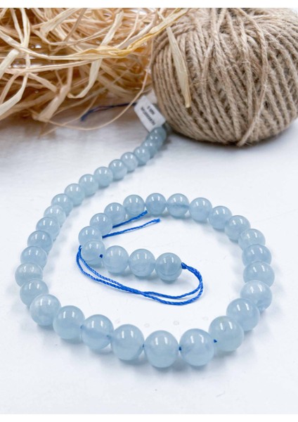 Akuamarin Küre Kesim 8 mm Doğal Taş Dizi