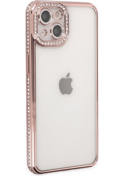 Apple iPhone 14 Kılıf Koruma Lensli Taşlı Dizayn Şeffaf Kapak