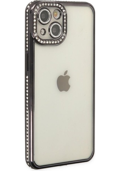 Apple iPhone 14 Kılıf Koruma Lensli Taşlı Dizayn Şeffaf Kapak