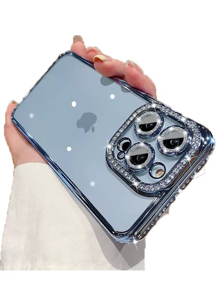 Apple iPhone 12 Pro Kılıf Koruma Lensli Taşlı Dizayn Şeffaf Kapak