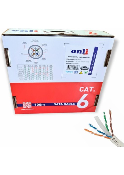 23AWG Utp Cat6 Network Kablosu Gri 100MT Yerli Üretim