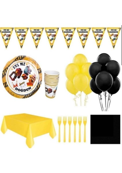 Inşaat Temalı Ekonomik 16 Kişilik Doğum Günü Süsleri