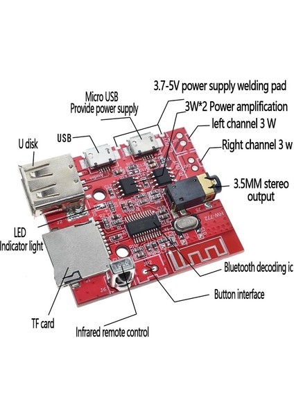 3W Araba Bluetooth 4.1 Mp3 Wav Usb/tf/u-Dısk/ır Uzaktan Kumanda HW-772 V1