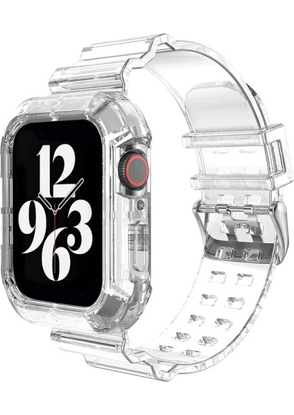 Apple Watch 9 8 7 6 5 4 Se Uyumlu 38-40-41 MM Ebatlar İçin Transparan Tank Kordon Kasa