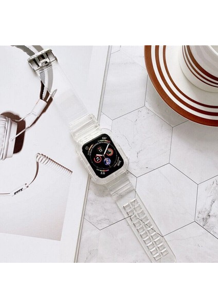 Apple Watch 9 8 7 6 5 4 Se Uyumlu 38-40-41 MM Ebatlar İçin Transparan Tank Kordon Kasa