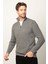 Erkek Slim Fit Dar Kesim Fermuarlı Gri Dik Yaka Triko Kazak 2
