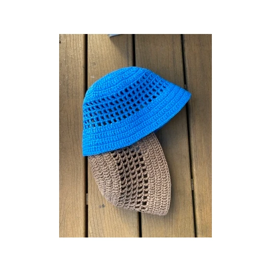Dilek Örgü Dünyası Mavi Örgü File Bucket/balıkçı Şapka