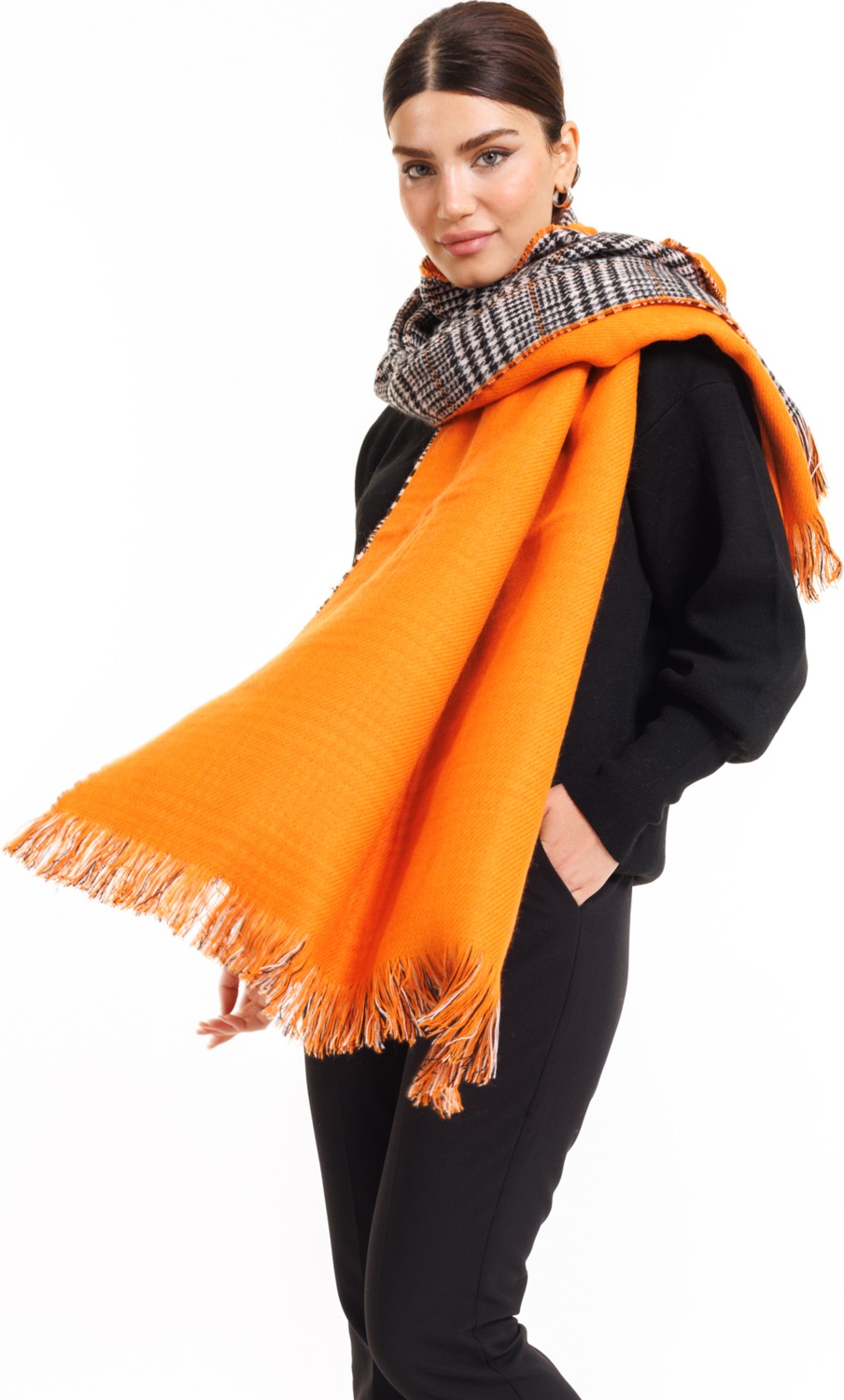 Ladycolor Çift Taraflı Ekose Atkı Şal-Omuz Şal