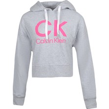 Calvin Klein Kapüşonlu Erkek Sweatshirt Grafik Desenli Gri Renk Uzun Kollu Tasarım
