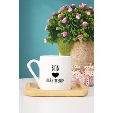 Ben Kalp Öğretmenim Öğretmenler Günü Hediyesi Türk Kahvesi Fincanı Ahşap Altlıklı