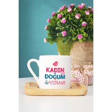 Hedizu Kadın Doğum Uzmanı Hediye Türk Kahvesi Fincanı Ahşap Altlıklı