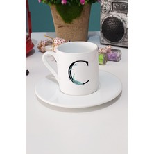 Hedizu Çiçek Desenli C Harfli Türk Kahvesi Fincanı Beyaz
