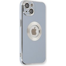 Caseworld Apple iPhone 14  Kapak Lens Korumalı Logo Gösteren Tasarım Silikon Kılıf - Mavi