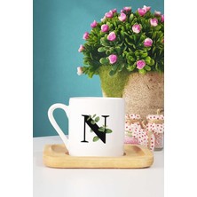 Hedizu Botanik N Harfli Türk Kahvesi Fincanı Ahşap Altlıklı