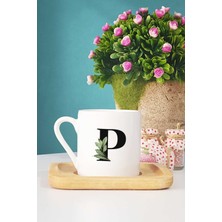 Hedizu Botanik P Harfli Türk Kahvesi Fincanı Ahşap Altlıklı