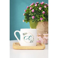 Hedizu Çiçekli Ç Harfli Türk Kahvesi Fincanı Ahşap Altlıklı