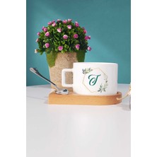 Hedizu Çiçekli T Harfli Ahşap Altlıklı Fincan