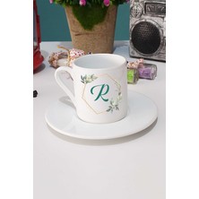 Hedizu Çiçekli R Harfli Türk Kahvesi Fincanı Beyaz