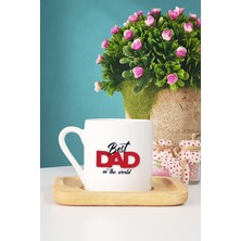 Hedizu Best Dad In The World Babaya Hediye Türk Kahvesi Fincanı Ahşap Altlıklı