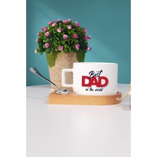 Best Dad In The World Babaya Hediye Ahşap Altlıklı Fincan
