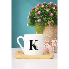 Hedizu Botanik K Harfli Türk Kahvesi Fincanı Ahşap Altlıklı