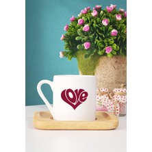 Love Kalp Sevgiliye Hediye Türk Kahvesi Fincanı Ahşap Altlıklı