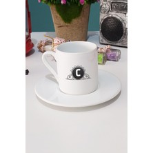 Hedizu C Harfli Türk Kahvesi Fincanı Beyaz