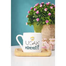 Uçak Mühendisi Hediye Türk Kahvesi Fincanı Ahşap Altlıklı