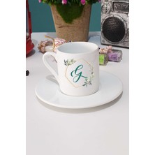 Çiçekli G Harfli Türk Kahvesi Fincanı Beyaz