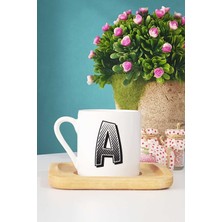 Hedizu Harf Tasarımlı A Harfli Türk Kahvesi Fincanı Ahşap Altlıklı