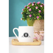 Hedizu Ö Harfli Türk Kahvesi Fincanı Ahşap Altlıklı