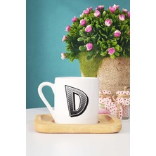 Hedizu Harf Tasarımlı D Harfli Türk Kahvesi Fincanı Ahşap Altlıklı