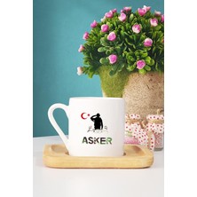 Hedizu Asker Türk Kahvesi Fincanı Ahşap Altlıklı