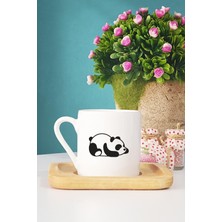 Hedizu Uykucu Panda Türk Kahvesi Fincanı Ahşap Altlıklı
