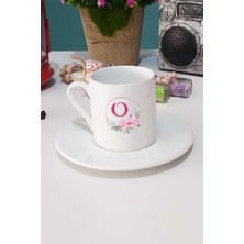 Hedizu Çiçekli O Harfli Türk Kahvesi Fincanı Beyaz