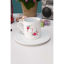 Çiçekli I Harfli Türk Kahvesi Fincanı Beyaz