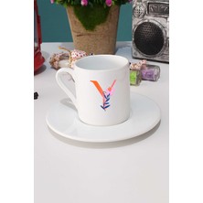 Özel Tasarım Y Harfli Türk Kahvesi Fincanı Beyaz