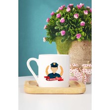 Erkek Polise Hediye Türk Kahvesi Fincanı Ahşap Altlıklı