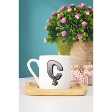 Hedizu Harf Tasarımlı Ç Harfli Türk Kahvesi Fincanı Ahşap Altlıklı