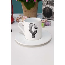 Hedizu Harf Tasarımlı Ç Harfli Türk Kahvesi Fincanı Beyaz